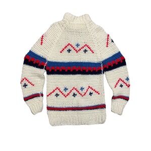 Vintage Handmade Crochet Women's Long Sweater Aztec‎ Retro Boho READ